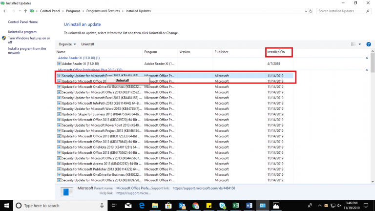 Updates deinstallieren