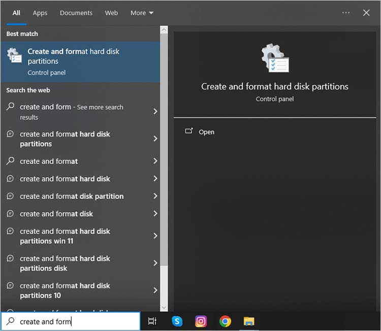 wählen Sie das Erstellen und Formatieren von Festplattenpartitionen
