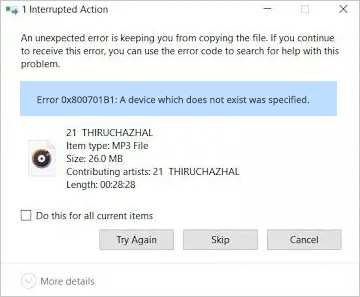 der Stoppcode-Fehler 0x800701B1