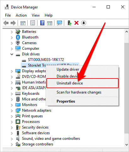 Deinstallationsgerät auf der internen Festplatte wird nicht erkannt