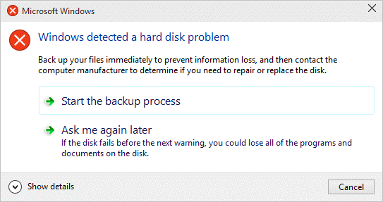 Windows erkennt Festplattenproblem